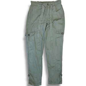 Cali 1850 Women's Linen Blend Green Pants Cargo Size S Summer Fall Boho Camo